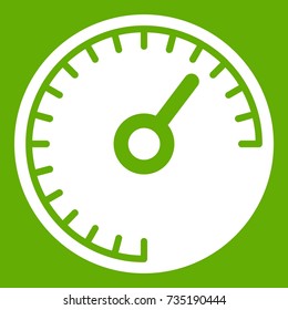 Speedometer icon white isolated on green background. Vector illustration