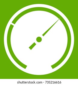 Speedometer icon white isolated on green background. Vector illustration