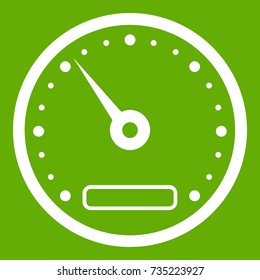 Speedometer icon white isolated on green background. Vector illustration