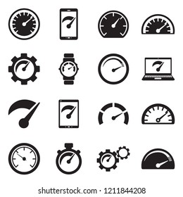 Speedometer Icons. Black Flat Design. Vector Illustration. 