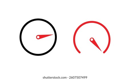 Speedometer icons in black and red. Representing progress or speed.