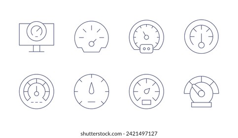 Speedometer icons. Editable stroke. Containing speedometer, speed, racetrack, meters.