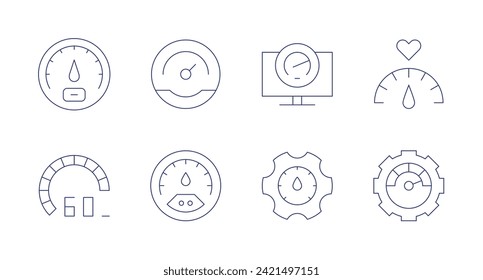 Speedometer icons. Editable stroke. Containing speedometer, overload, optimization, performance, management.