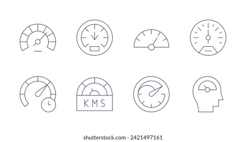 Iconos del velocímetro. Trazo editable. Con velocímetro, medida, velocidad, pista de carreras, metro.