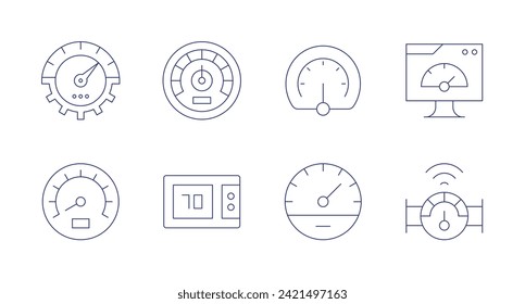 Iconos del velocímetro. Trazo editable. Con velocímetro, medida, velocidad, medidor.