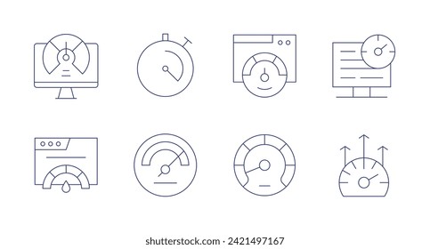 Speedometer icons. Editable stroke. Containing speedometer, internet, dashboard, speedtest, speedup.