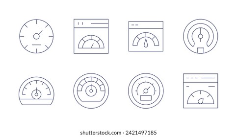 Geschwindigkeitsmesser-Symbole. Bearbeitbarer Strich. Enthält Tacho, Boost, Website.