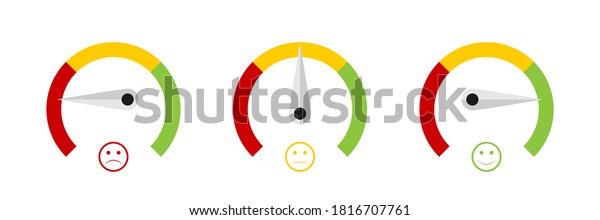 Speedometer icons. Speedometer with emotion.\
Rating concept. 3 Levels. Vector\
illustration