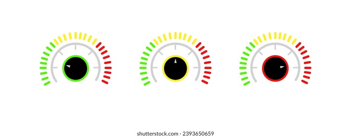 Speedometer icons. Flat, color, speedometer indicators icons. Vector icons