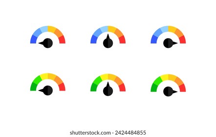 Speedometer icons. Flat, color, set of speedometer icons. Vector icons