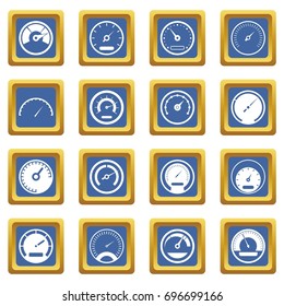 Speedometer icons set in blue color isolated vector illustration for web and any design