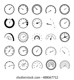 Speedometer Icons Set Isolated On White Background - Vector Graphic Design Illustration. For Web, Websites, Print Material, Template 