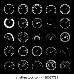 Speedometer Icons Set Isolated On Black Background. Vector Graphic Design Illustration . For Web, Websites, Print Material, Template 
