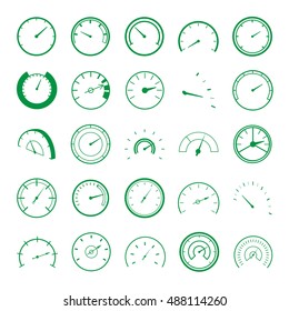 Speedometer Icons Set - Isolated On White Background - Vector Illustration, Graphic Design. For Web, Websites, Print Material, Template 
