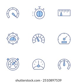 Speedometer icons set. Line Duotone style, editable stroke. speedometer, bandwidth, productivity.