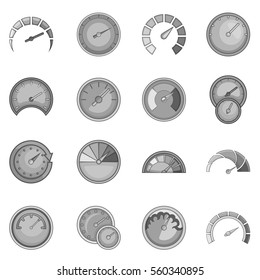 Speedometer icons set in monochrome style isolated on white background