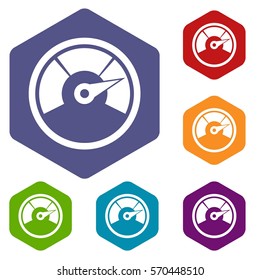 Speedometer icons set rhombus in different colors isolated on white background