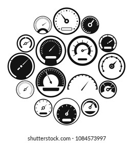 Speedometer icons set in simple style isolated vector illustration