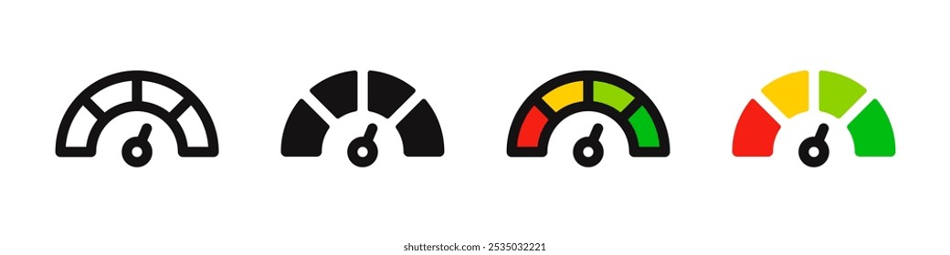 Speedometer icons set. Speed indicator, Internet car speed. Performance concept. Speedometer set. Fast speed sign. Vector illustration.