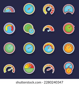 Iconos del velocímetro configuran el vector de colección de los agitadores con sombra sobre el fondo púrpura