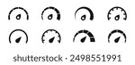 Speedometer icons. Speed indicator. Speedometers icons set. Speed guage. Risk indicator. Risk meter