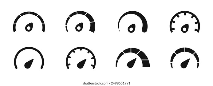 Speedometer icons. Speed indicator. Speedometers icons set. Speed guage. Risk indicator. Risk meter