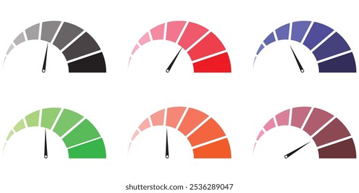 Speedometer icons. Speed indicator. Speedometers icons set design eps 10