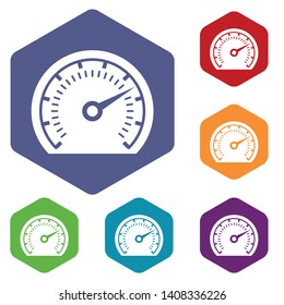 Speedometer icons vector colorful hexahedron set collection isolated on white