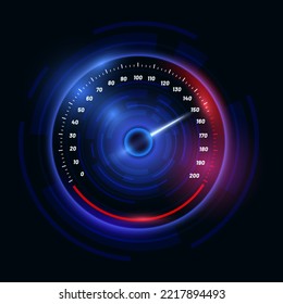 Speedometer indicator, digital odometer display technology for racing game. Fast or slow internet connection speed meter stage. Vector illustration of automobile power meter