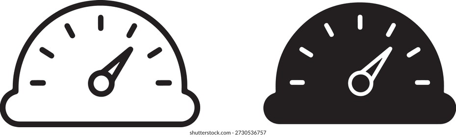 Indicador de indicadores de velocímetro con aguja apuntando alto aislado sobre fondo blanco, ilustración