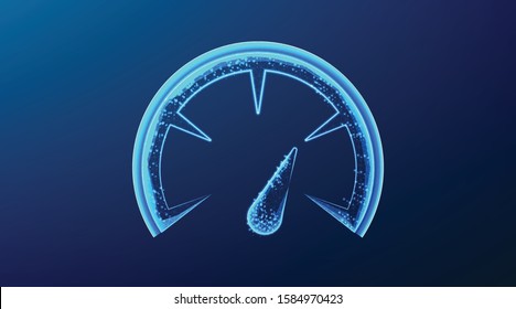 Speedometer indicators level score, scale panel accelerate rating. abstract low poly wireframe mesh design. from connecting dot and line. vector illustration on blue background