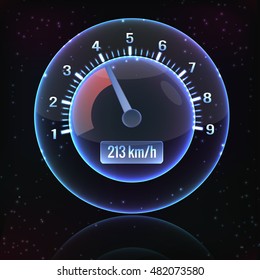 Speedometer interface background with shadow glowing and colored on black fond vector illustration