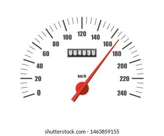 speedometer isolated on white background. Sport car odometer with motor miles measuring scale. Racing speed counter. Engine power concept template. Vector illustration