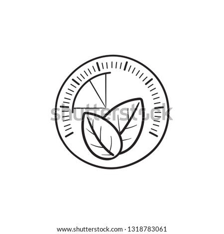Speedometer with leaf hand drawn outline doodle icon. Green energy, ecofriendly technolody concept. Vector sketch illustration for print, web, mobile and infographics on white background.