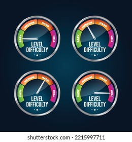 The Speedometer of a Level. Four Level Difficulty. Isolated Vector Illustration