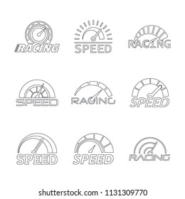 Speedometer level indicator logo set. Outline illustration of 9 speedometer level indicator vector logotypes for web