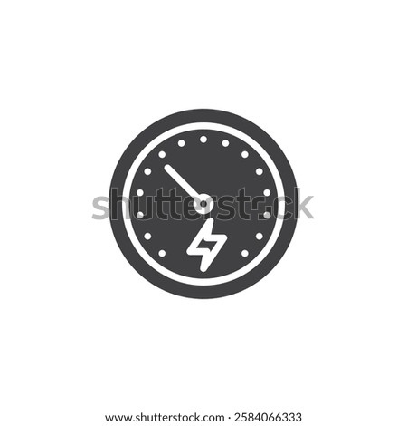 Speedometer with a lightning bolt vector icon. filled flat sign for mobile concept and web design. Page Speed glyph icon. Symbol, logo illustration. Vector graphics