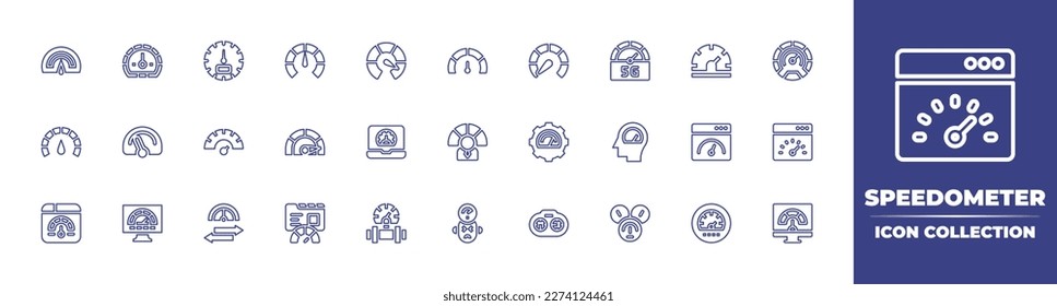 Speedometer line icon collection. Editable stroke. Vector illustration. Containing speedometer, speed, dashboard, efficiency, transfer, pipe, productivity.