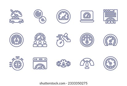 Colección de iconos de línea del velocímetro. Trazo editable. Ilustración vectorial. Que contengan control de la velocidad de crucero, velocímetro, salpicadero, metro, velocidad.