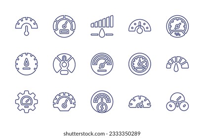 Colección de iconos de línea del velocímetro. Trazo editable. Ilustración vectorial. Con velocímetro, manómetro, salpicadero.
