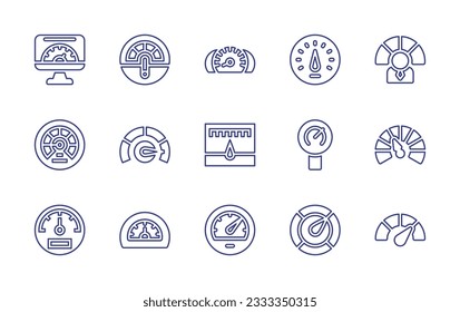 Colección de iconos de línea del velocímetro. Trazo editable. Ilustración vectorial. Con estimación, rendimiento, coche, velocímetro, eficiencia, velocidad.
