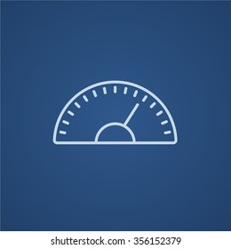 Icono de línea del velocímetro para web, móvil e infografía. Icono azul claro del vector aislado en fondo azul.