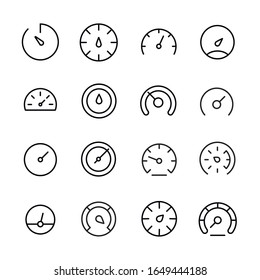 Speedometer line icons set. Stroke vector elements for trendy design. Simple pictograms for mobile concept and web apps. Vector line icons isolated on a white background. 