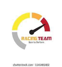 Speedometer logo design. Racing team icon template. Speed service engine vector illustration. Transportation concept