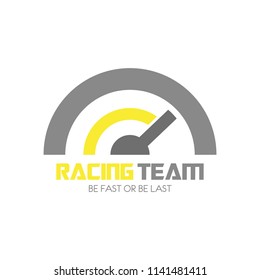 Speedometer logo design. Racing team icon template. Speed service engine vector illustration. Transportation concept