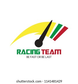Speedometer logo design. Racing team icon template. Speed service engine vector illustration. Transportation concept