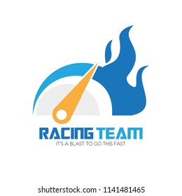 Speedometer logo design. Racing team icon template. Speed service engine vector illustration. Transportation concept