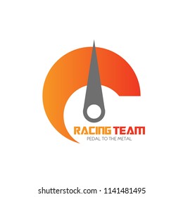 Speedometer logo design. Racing team icon template. Speed service engine vector illustration. Transportation concept