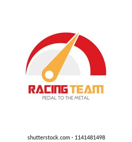 Speedometer logo design. Racing team icon template. Speed service engine vector illustration. Transportation concept
