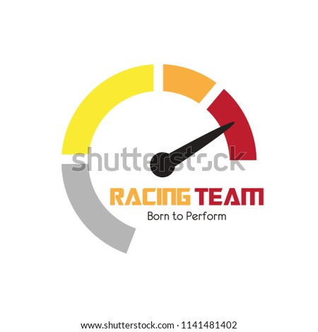 Speedometer logo design. Racing team icon template. Speed service engine vector illustration. Transportation concept